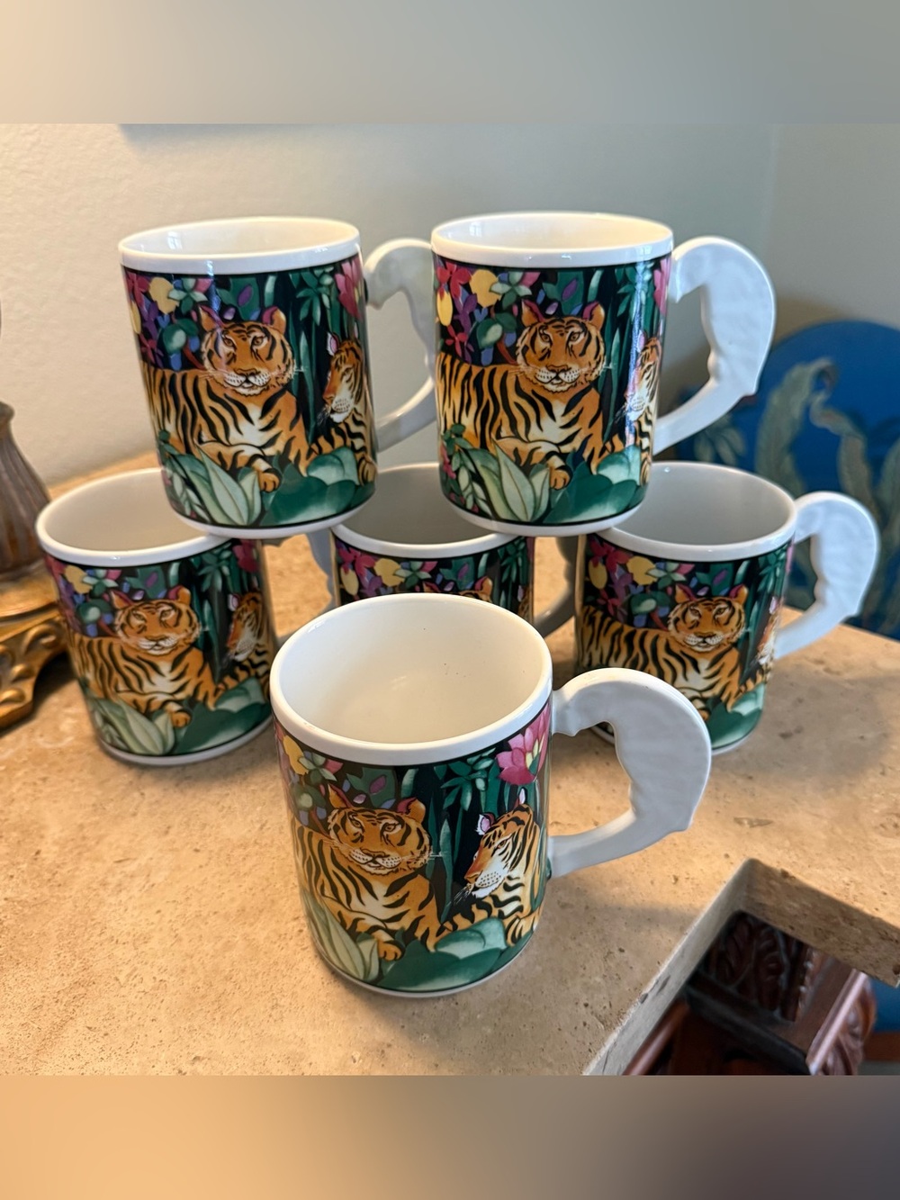 Vitromaster Rain Forest Coffee Mugs Sue Zipkin Vintage 1993 – Set of 6